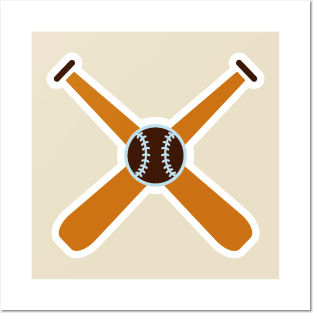 Baseballs with Sticks in cross sign sticker design vector logo. Sport object icon concept. Baseball sport logo icon. Posters and Art